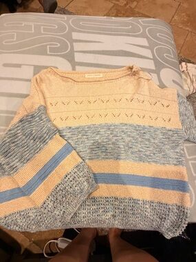 Light Blue and Cream Striped Women’s Knit Sweater